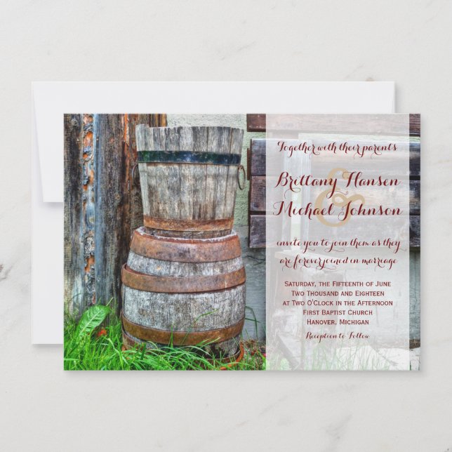 Rustic Wooden Barrel Country Wedding Invitation (Front)