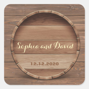 Rustic Wooden Barrel Wedding Custom Square Sticker