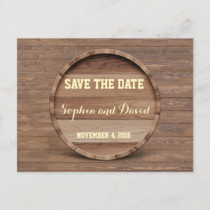 Rustic Wooden Barrel Wedding SAVE THE DATE Announcement Postcard