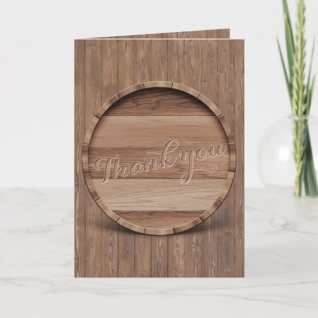 Rustic Wooden Barrel Wedding Thank you (Front)