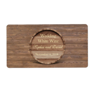 Rustic Wooden Barrel Wedding Wine Label