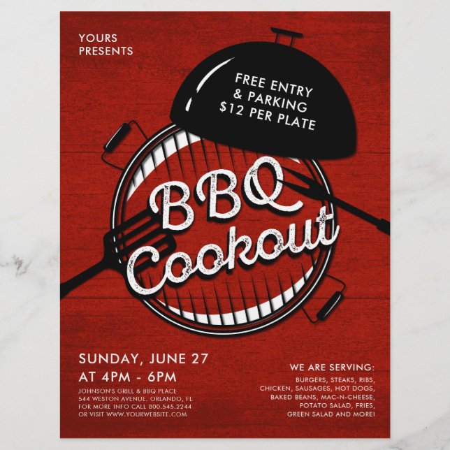 Rustic Wooden BBQ Grill Cookout Event Flyer (Front)