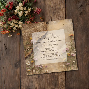 Rustic Wooden Bohemian Floral Wedding  Invitation