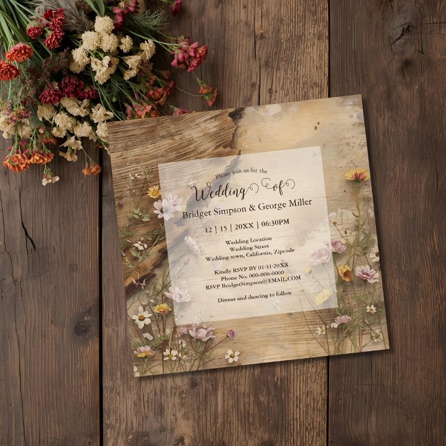 Rustic Wooden Bohemian Floral Wedding  Invitation (Creator Uploaded)