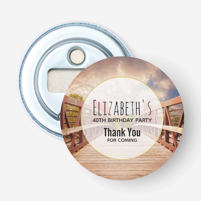 Rustic Wooden Bridge in the Country Birthday Bottle Opener (Front)