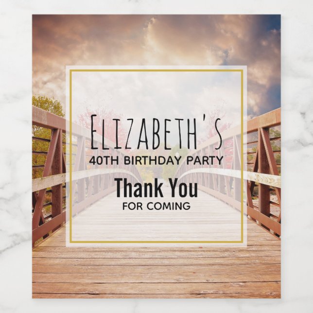 Rustic Wooden Bridge in the Country Birthday Wine Label (Single Label)