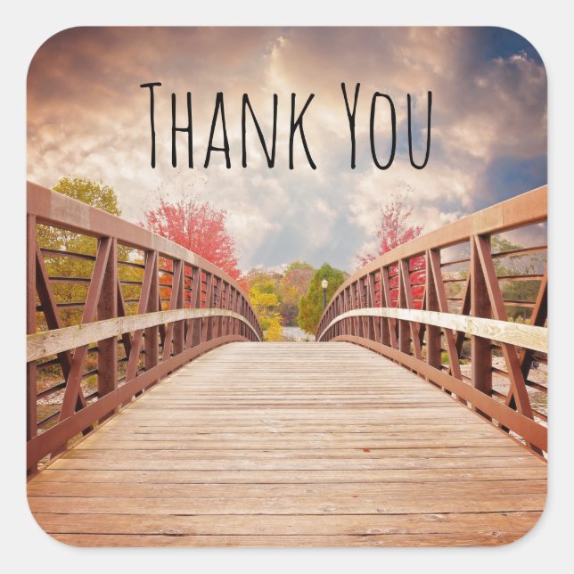 Rustic Wooden Bridge in the Country Thank You Square Sticker (Front)