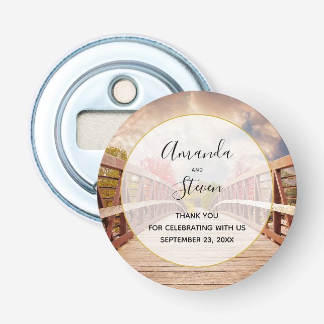 Rustic Wooden Bridge in the Country Wedding Thanks Bottle Opener (Front)