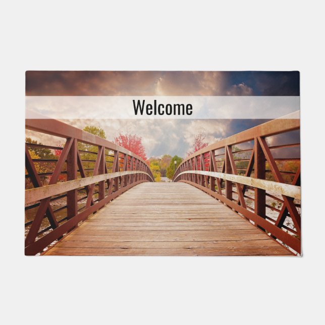 Rustic Wooden Bridge in the Country Welcome Doormat (Front)