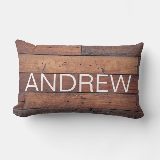 Rustic Wooden Country Farmhouse Name Personalised Lumbar Cushion (Front)