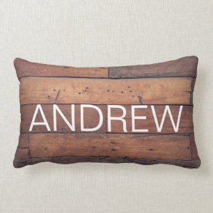 Rustic Wooden Country Farmhouse Name Personalised Lumbar Cushion