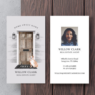 Rustic Wooden Door Real Estate English Bulldog Business Card