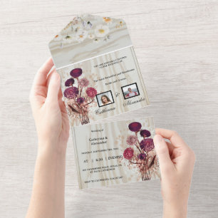 Rustic wooden floral all in one invitation