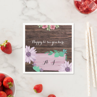 Rustic wooden floral MONOGRAM wedding Napkins