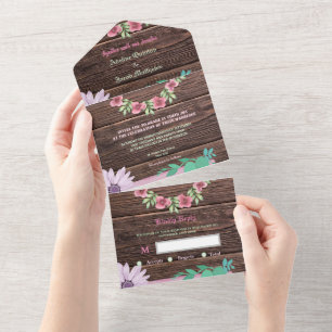 Rustic wooden floral Script All In One Invitation