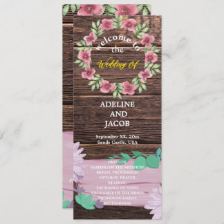 Rustic Wooden floral Script Wedding program Invitation