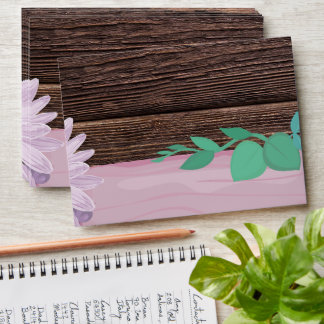 rustic wooden floral wedding card envelope