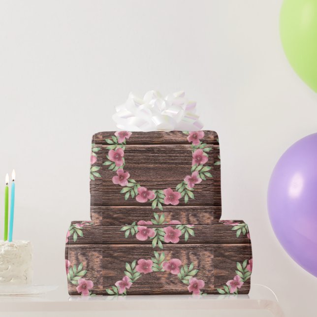 rustic wooden floral wedding gift wrapping paper (Party Gifts)