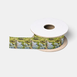 Rustic Wooden Footbridge Over A Creek Impressionis Satin Ribbon