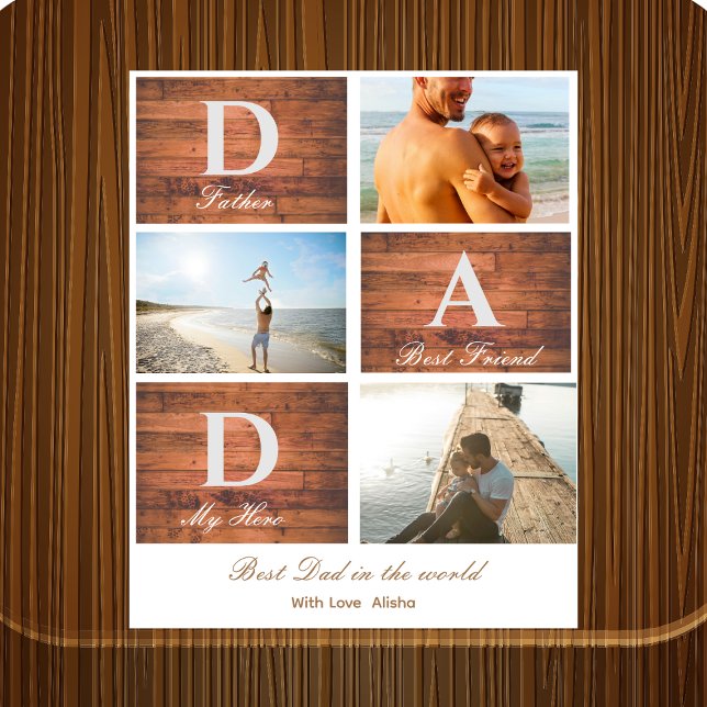 Rustic wooden Happy Father's day 3 photo collage  Plaque (Creator Uploaded)