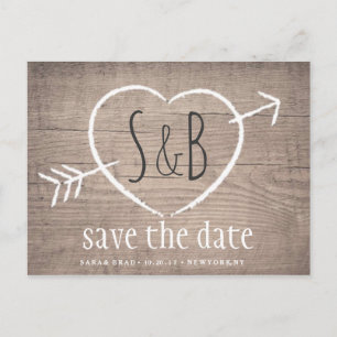 Rustic Wooden Heart Elegant SAVE THE DATE Postcard