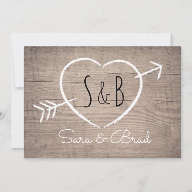 Rustic Wooden Heart Elegant Wedding Invitation (Front)