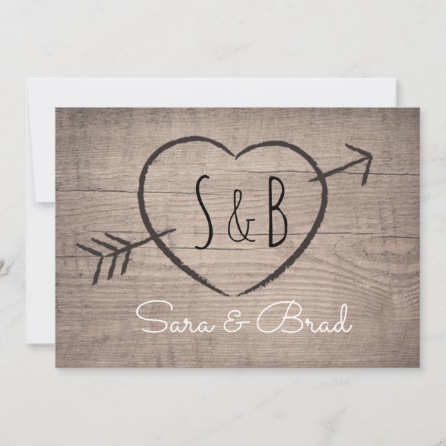 Rustic Wooden Heart Elegant Wedding Invitation (Front)