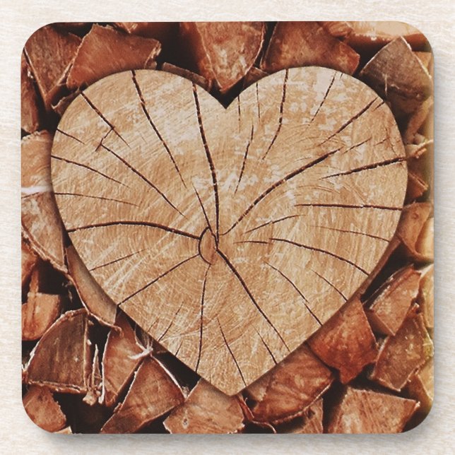 Rustic Wooden Hearts Coaster (Front)