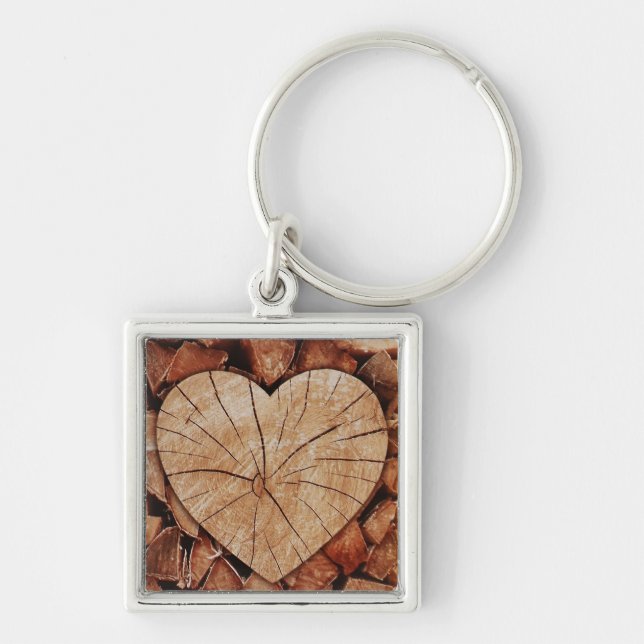 Rustic Wooden Hearts Key Ring (Front)