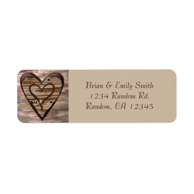 Rustic wooden hearts love return address labels (Front)