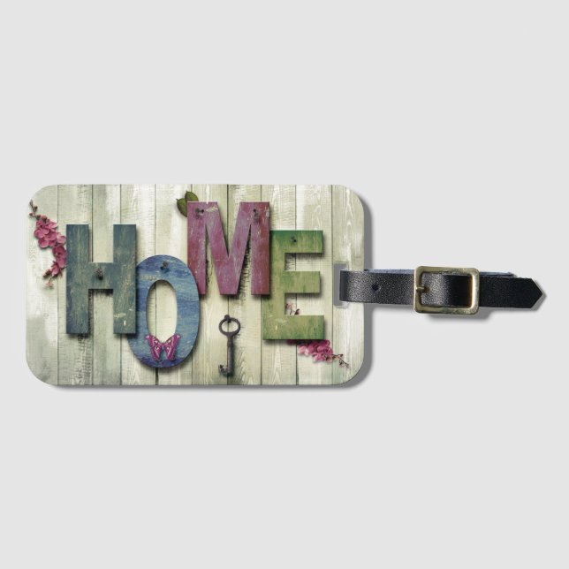 Rustic Wooden Home and Key Luggage Tag (Front Horizontal)
