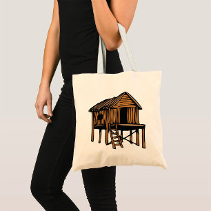 Rustic Wooden Hut Traditional Cabin on Stilts Tote Bag