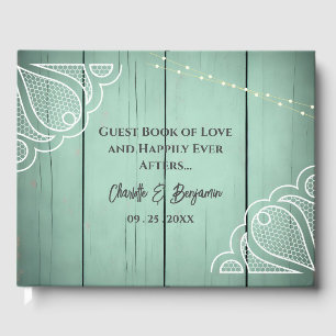 Rustic Wooden Lace Fairy Lights Wedding Guest Book