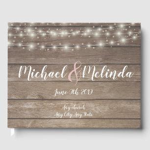Rustic wooden Lights Wedding Guest Book