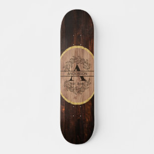 Rustic Wooden Monogram Name Custom Family Name Skateboard