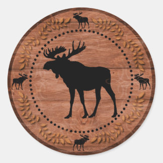 Rustic wooden moose circle stickers