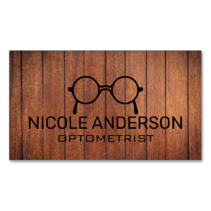 Rustic Wooden Optometrist Eye Glasses Magnetic Business Card