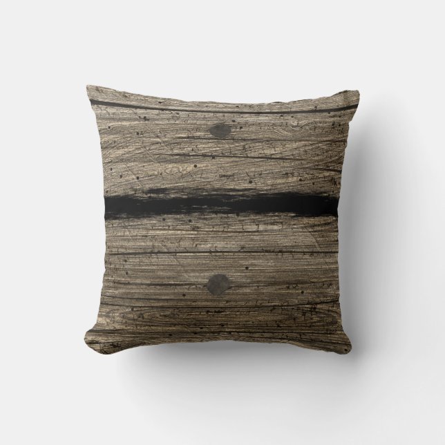 Rustic Wooden Plank Pillow (Front)