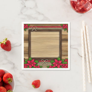 Rustic Wooden Poinsettia Floral Frame Decoupage Napkin
