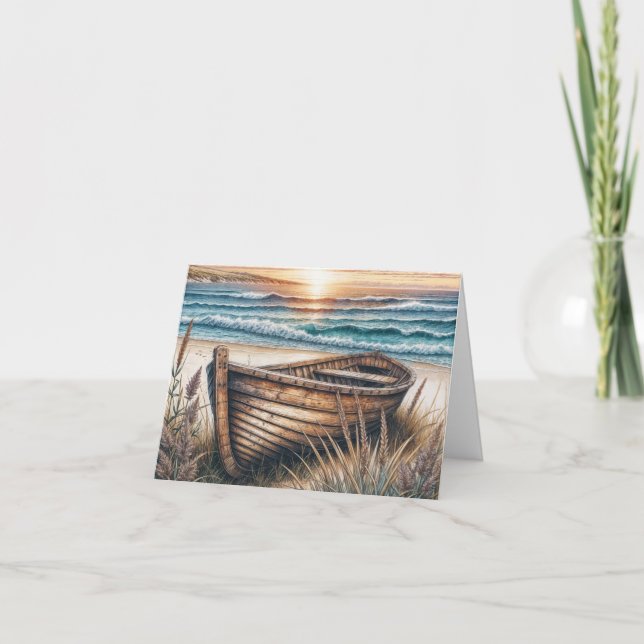 Rustic Wooden Rowboat Note Card (Front)
