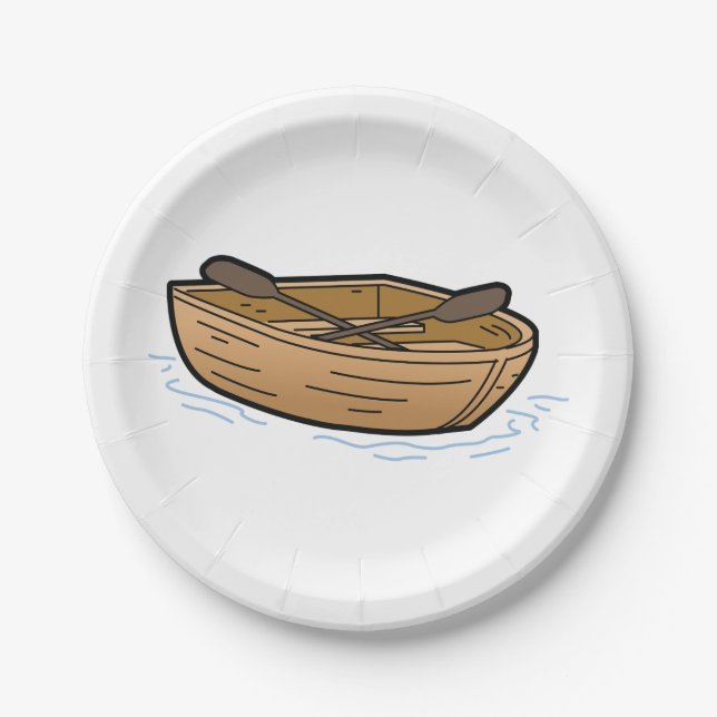 Rustic Wooden Rowboat on Water Paper Plate (Front)
