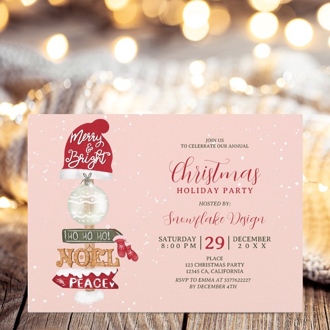 Rustic wooden sign business corporate Christmas Invitation (Rustic wooden sign business corporate Christmas Invitation on pink)