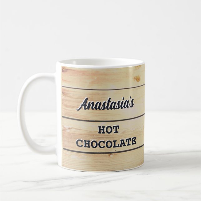 Rustic Wooden Timber Personalised Hot Drinks Coffee Mug (Left)