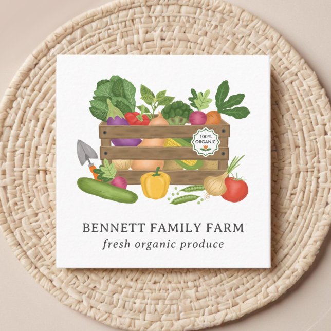 Rustic Wooden Vegetable Crate Farm Produce Square Business Card (Creator Uploaded)