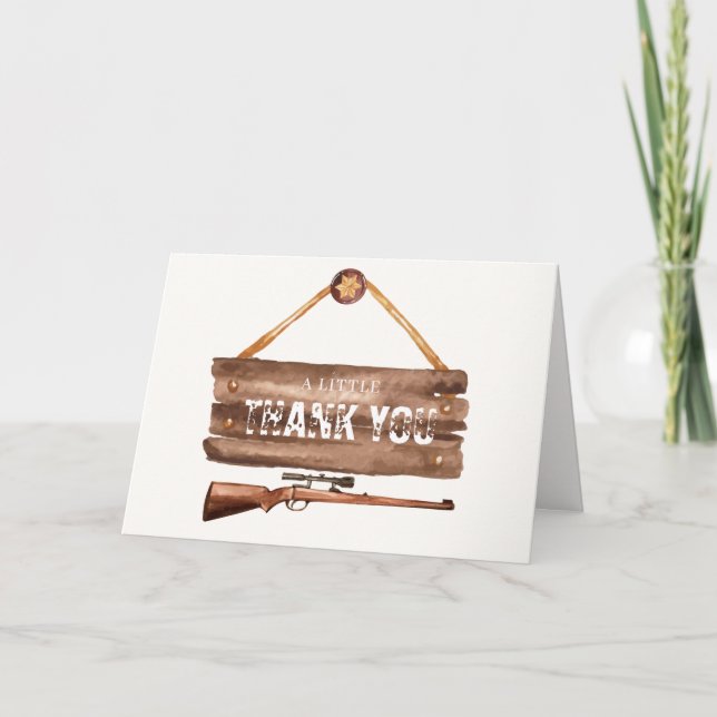 Rustic Wooden Western Cowboy Gun Baby Shower  Thank You Card (Front)