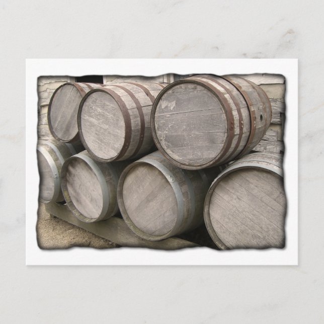 Rustic Wooden Whiskey Barrels Postcard (Front)