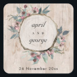 Rustic Wooden Wild Pink Eucalyptus Floral Wedding Square Sticker<br><div class="desc">If you need any further customisation please feel free to message me on yellowfebstudio@gmail.com.</div>
