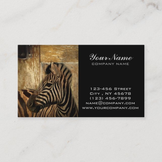 rustic woodgrain Africa safari animal  zebra Business Card (Front)