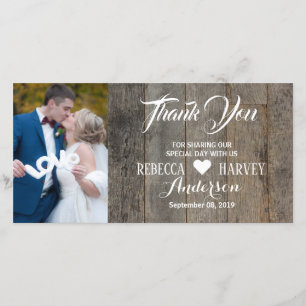 Rustic woodgrain barn wedding thank you