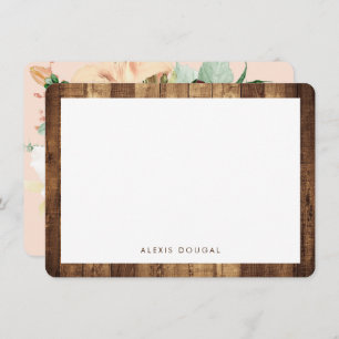 Rustic Woodgrain Floral Personalised Stationery Card